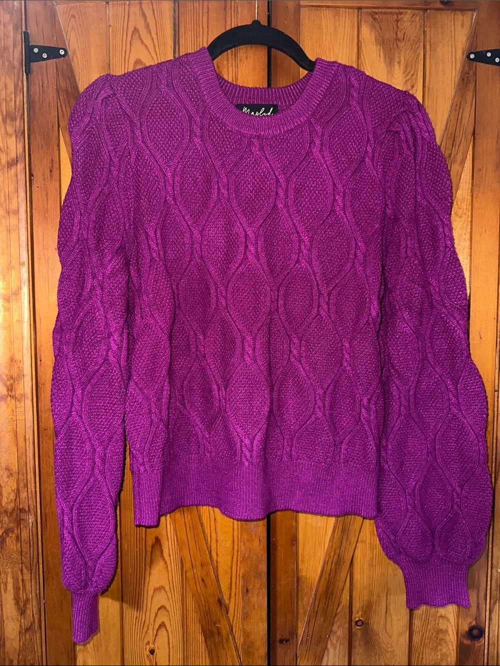 Marled Purple Cable-Knit Crewneck Sweater